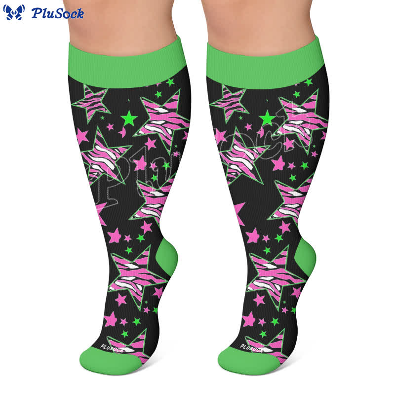 Chaussettes de compression grandes tailles à étoiles néon - image 5