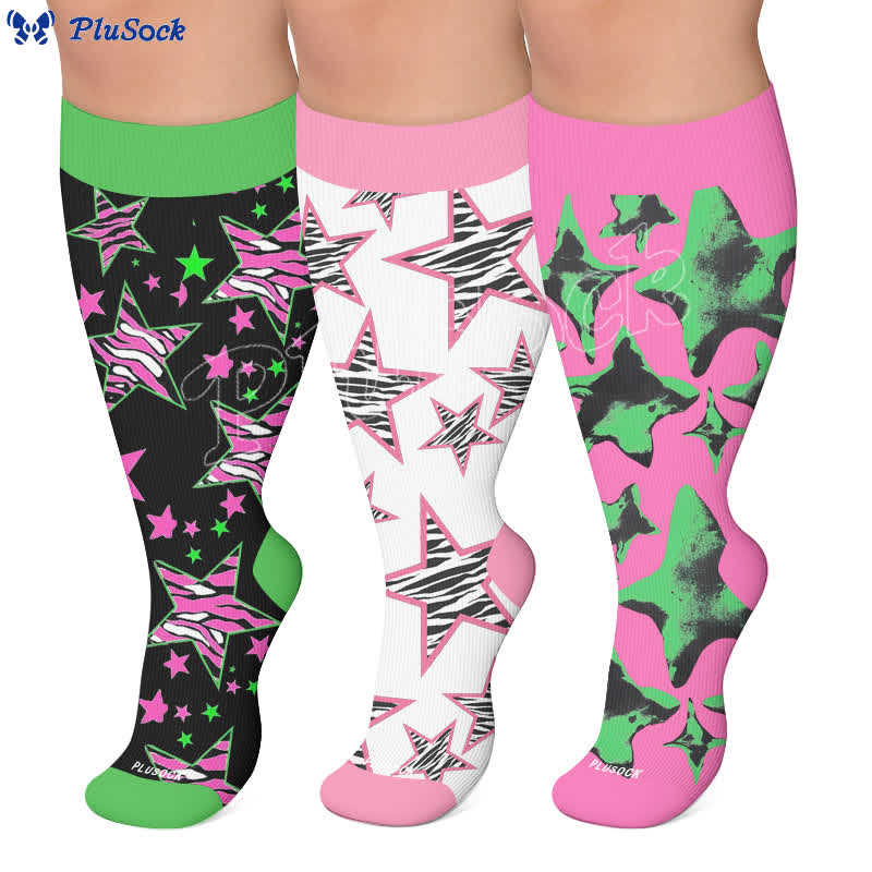 Chaussettes de compression grandes tailles à étoiles néon - image 0