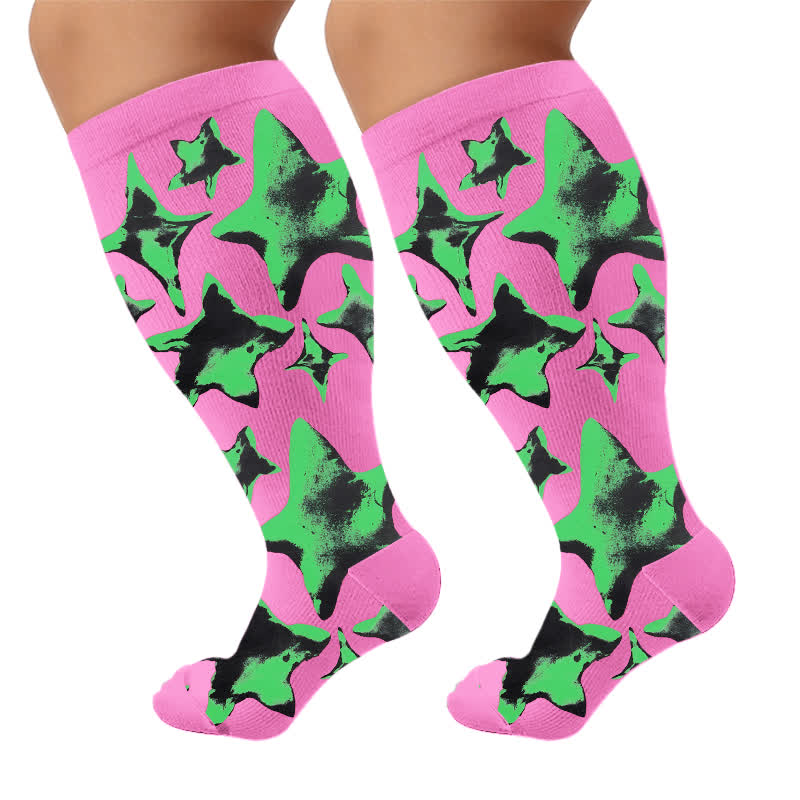 Chaussettes de compression grandes tailles à étoiles néon - image 10