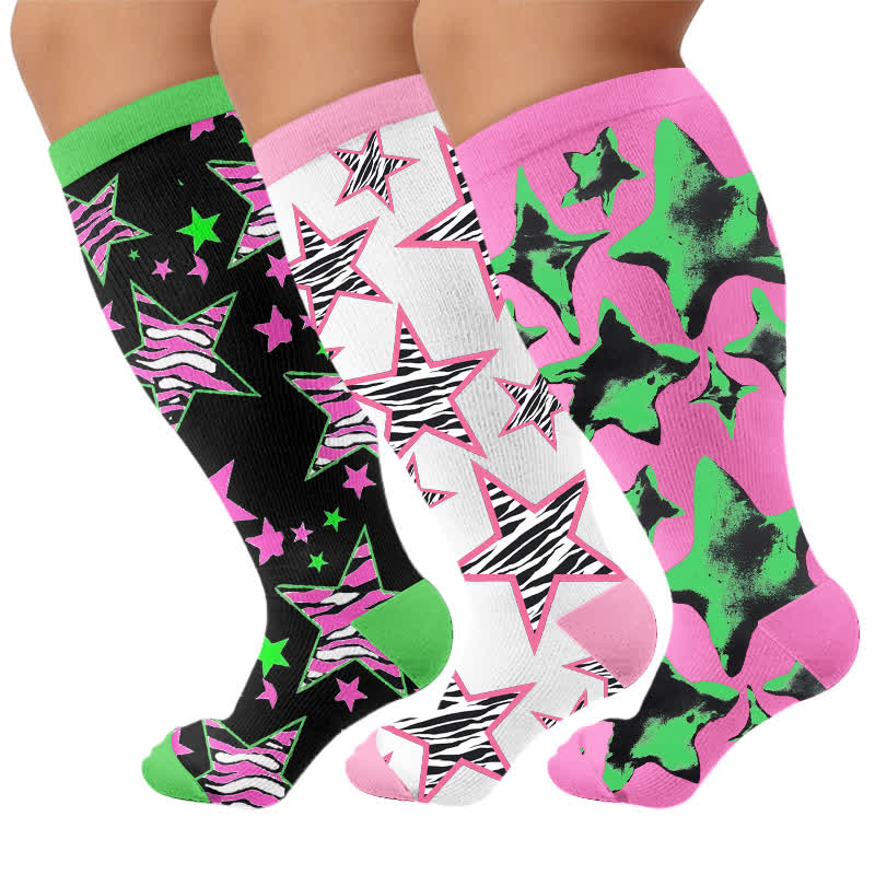 Chaussettes de compression grandes tailles à étoiles néon - Multicolore (3 paires) - 4XL - image 4