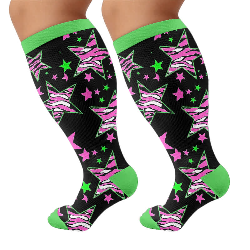 Chaussettes de compression grandes tailles à étoiles néon - image 8