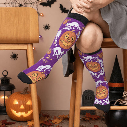 Chaussettes de compression citrouille d'Halloween grande taille - Violet (1 paire) - 4XL - image 1