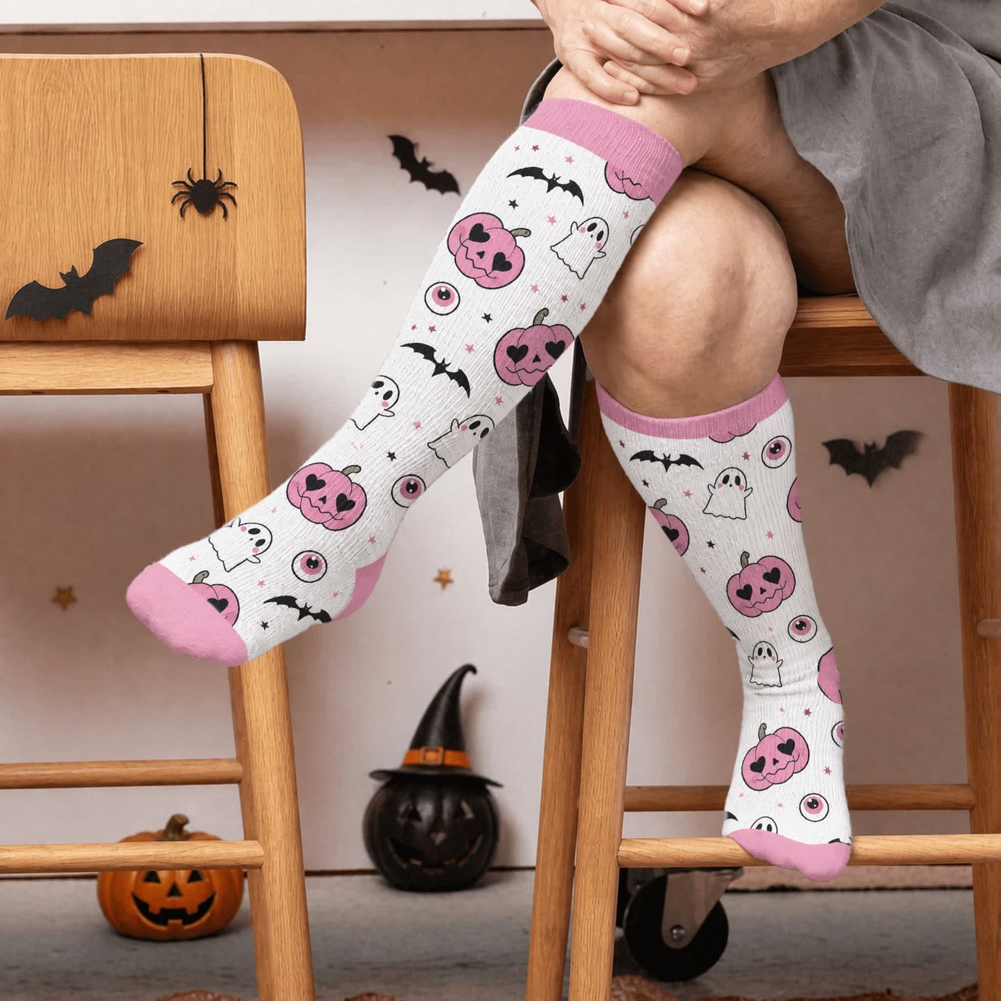 Chaussettes de compression citrouille d'Halloween grande taille - Blanc (1 paire) - 4XL - image 2