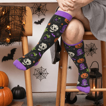 Chaussettes de compression citrouille d'Halloween grande taille - Noir (1 paire) - 4XL - image 3