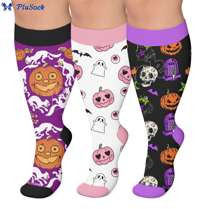 Chaussettes de compression citrouille d'Halloween grande taille - image 0