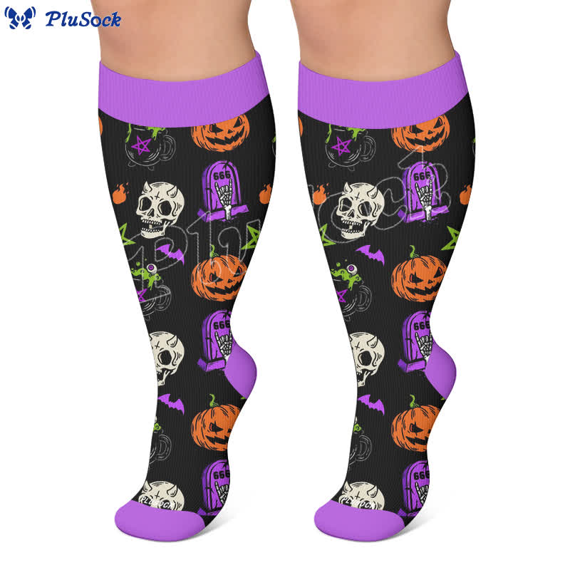Chaussettes de compression citrouille d'Halloween grande taille - image 7