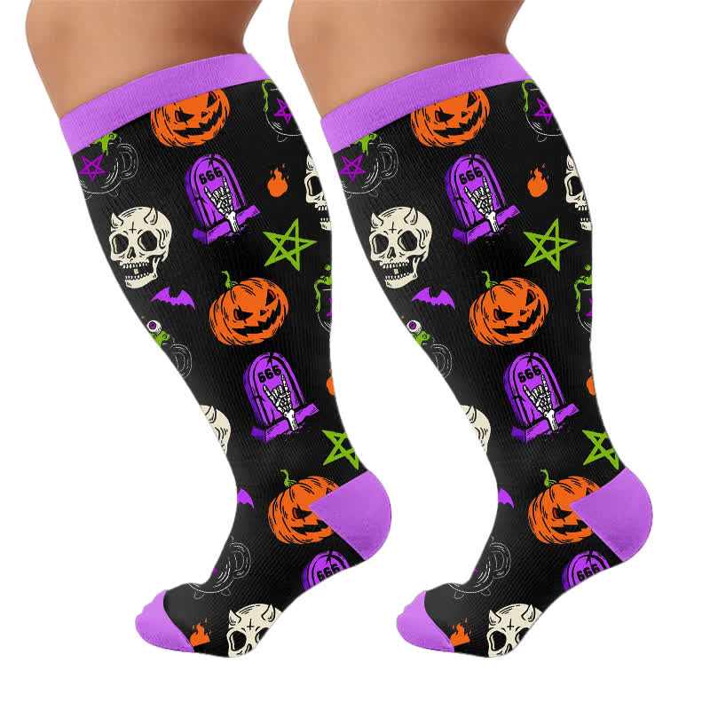 Chaussettes de compression citrouille d'Halloween grande taille - image 10