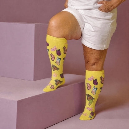 Chaussettes de compression papillon ludiques grandes tailles - Jaune (1 paire) - 4XL - image 2