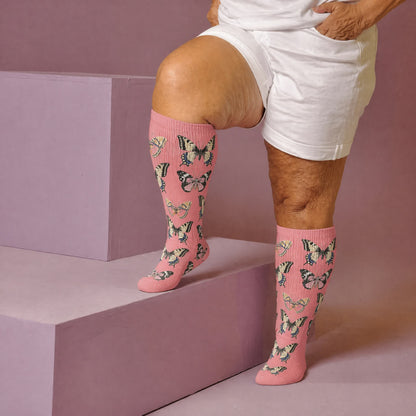 Chaussettes de compression papillon ludiques grandes tailles - Rose (1 paire) - 4XL - image 1