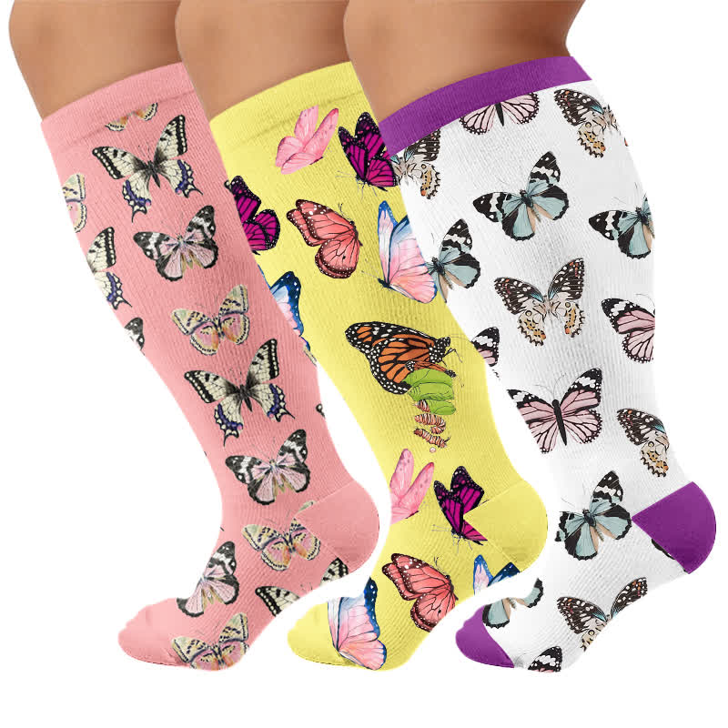 Chaussettes de compression papillon ludiques grandes tailles - Multicolore (3 paires) - 4XL - image 4