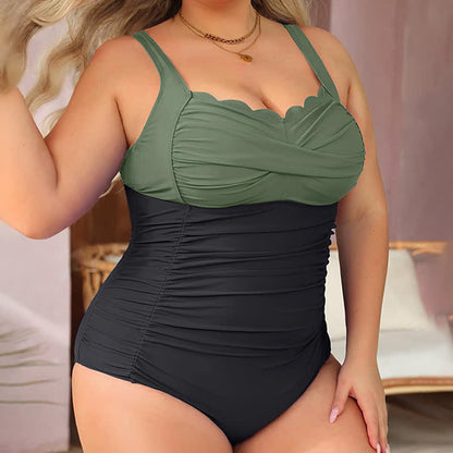 Maillot de bain une pièce froncé à imprimé cachemire tropical - Vert armée - 6XL - image 5