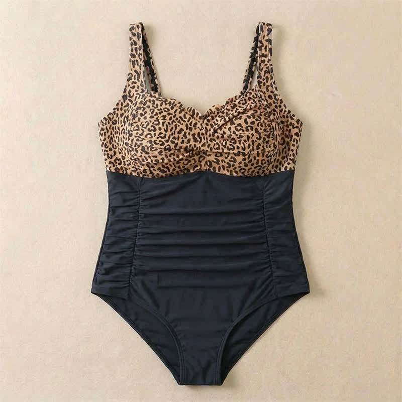 Maillot de bain une pièce froncé à imprimé léopard fleuri vintage - image 18
