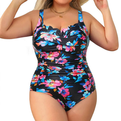 Maillot de bain une pièce froncé à imprimé léopard fleuri vintage - image 9
