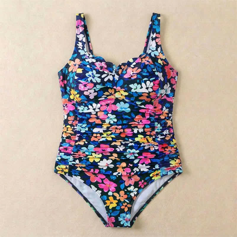 Maillot de bain une pièce froncé à imprimé léopard fleuri vintage - image 15