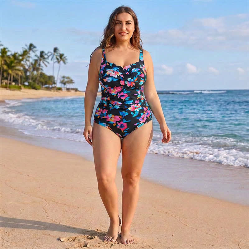 Maillot de bain une pièce froncé à imprimé léopard fleuri vintage - image 12