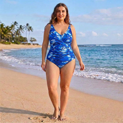 Maillot de bain une pièce imprimé marbre bleu à devant torsadé - image 6