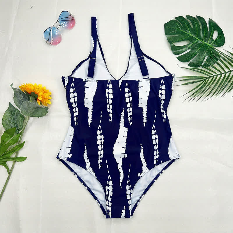 Maillot de bain une pièce imprimé marbre bleu à devant torsadé - image 15
