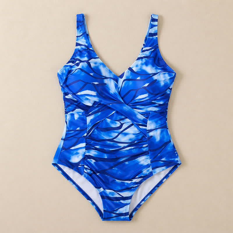 Maillot de bain une pièce imprimé marbre bleu à devant torsadé - image 13