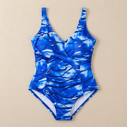 Maillot de bain une pièce imprimé marbre bleu à devant torsadé - image 13