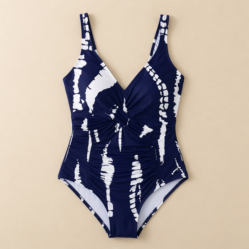 Maillot de bain une pièce imprimé marbre bleu à devant torsadé - image 14