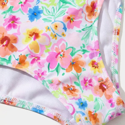 Ensemble bikini à smocks fleuris rose poudré - image 8