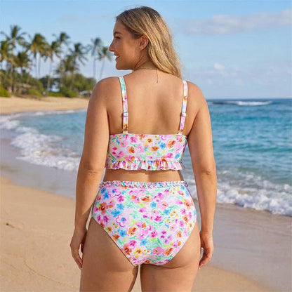 Ensemble bikini à smocks fleuris rose poudré - image 5