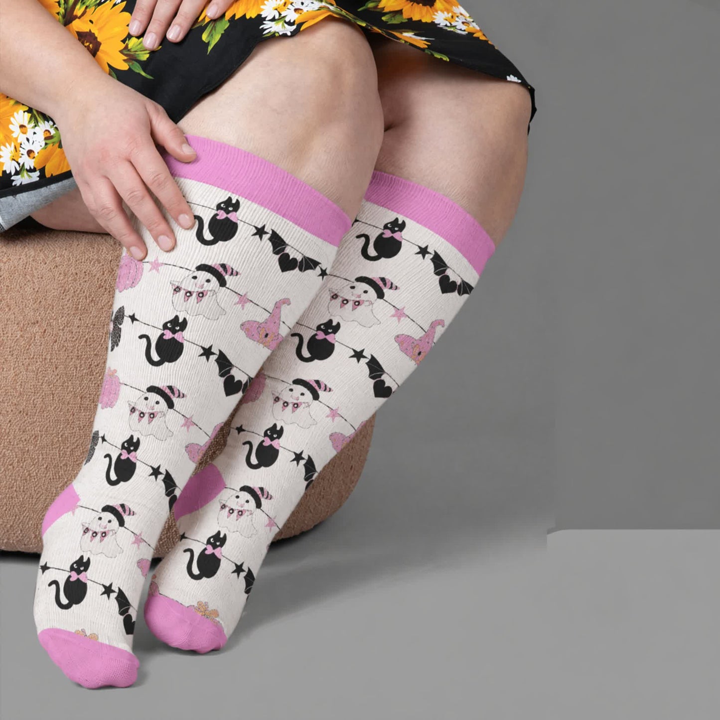 Chaussettes de compression grandes tailles citrouille et cœur - Rose (1 paire) - 4XL - image 3