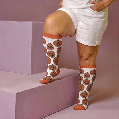 Chaussettes de compression grandes tailles citrouille et cœur - Orange (1 paire) - 4XL - image 2