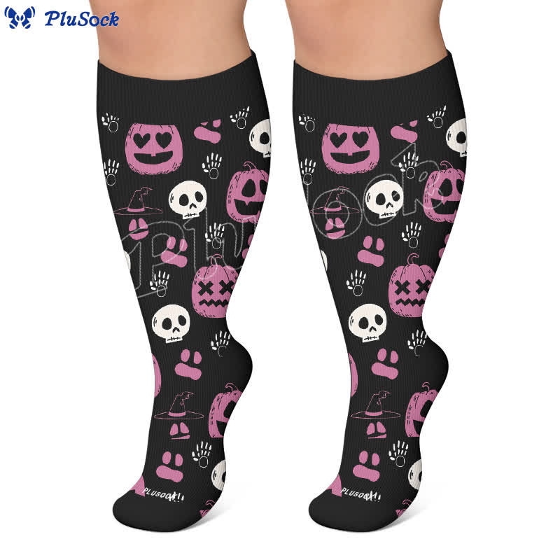 Chaussettes de compression grandes tailles citrouille et cœur - image 5