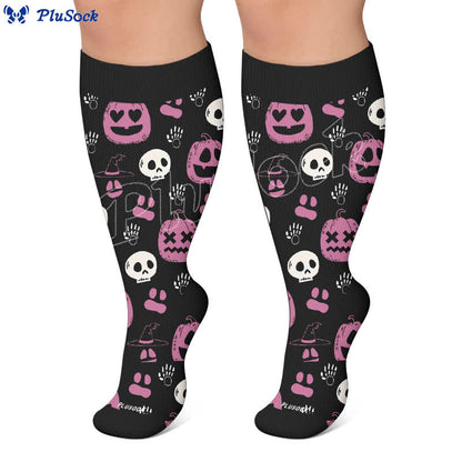 Chaussettes de compression grandes tailles citrouille et cœur - image 5