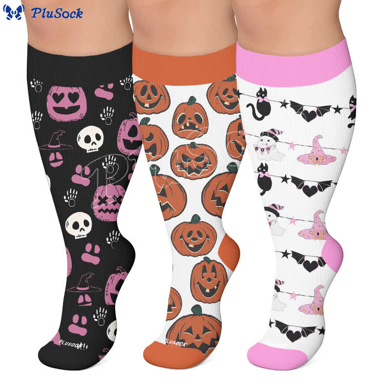 Chaussettes de compression grandes tailles citrouille et cœur - image 0