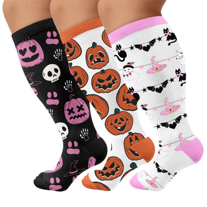 Chaussettes de compression grandes tailles citrouille et cœur - Multicolore (3 paires) - 4XL - image 4