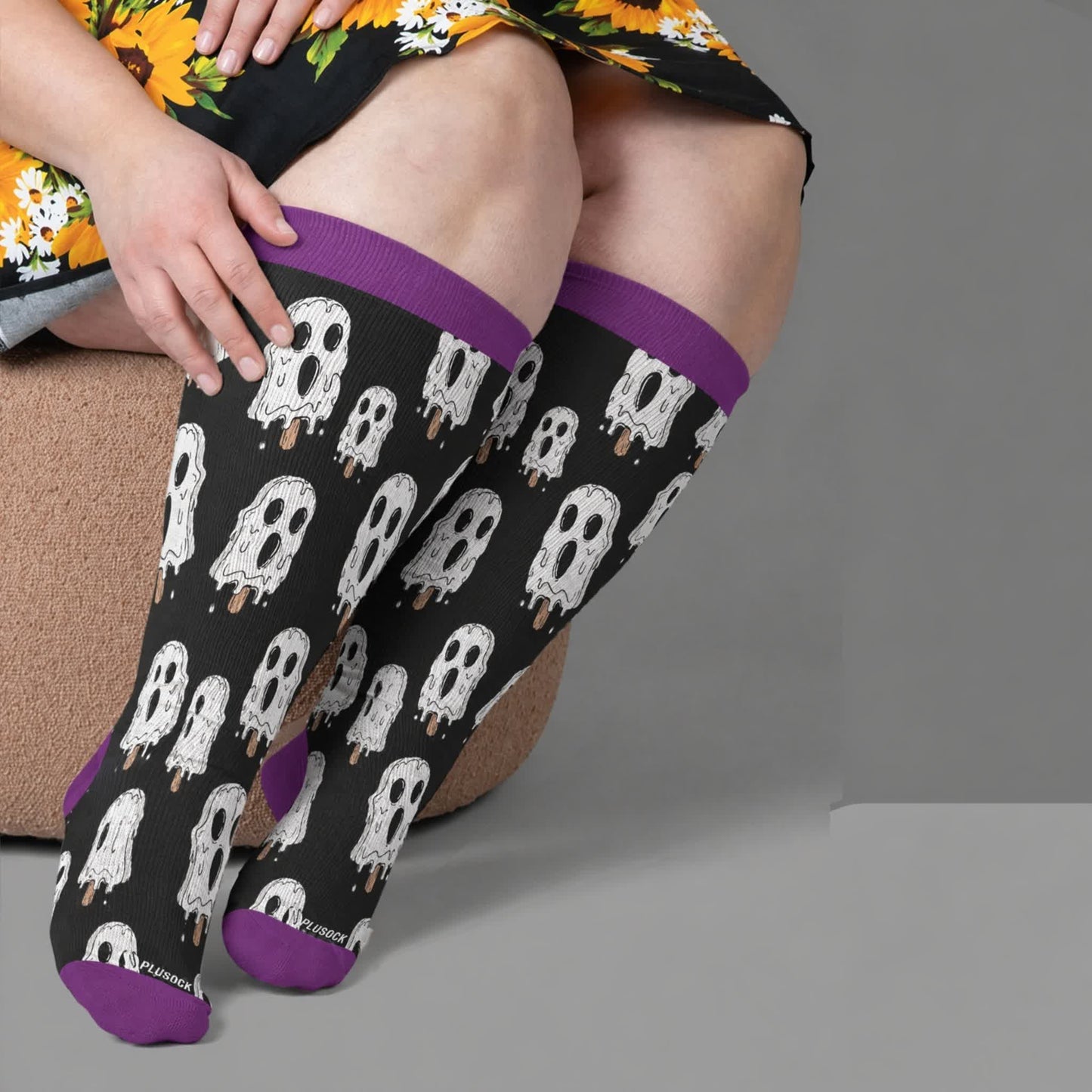 Chaussettes de compression grande taille à motif de crâne et crème glacée - Noir (1 paire) - 4XL - image 1