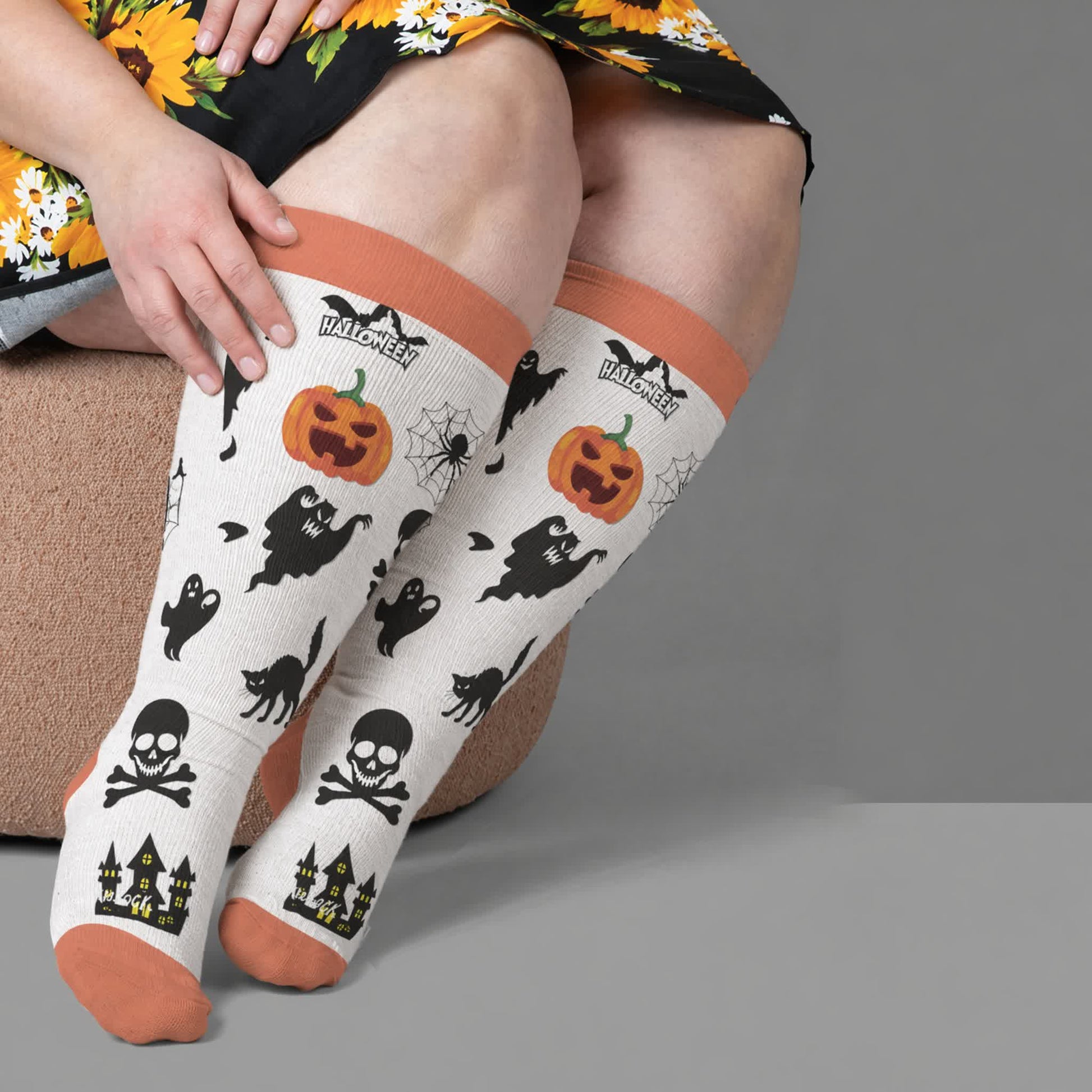 Chaussettes de compression grande taille à motif de crâne et crème glacée - Blanc (1 paire) - 4XL - image 2