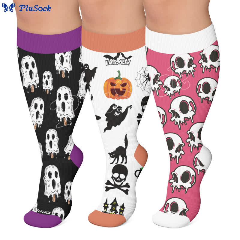 Chaussettes de compression grande taille à motif de crâne et crème glacée - image 0