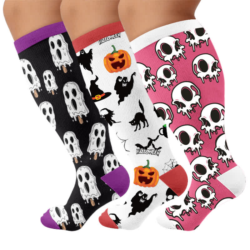 Chaussettes de compression grande taille à motif de crâne et crème glacée - Multicolore (3 paires) - 4XL - image 4
