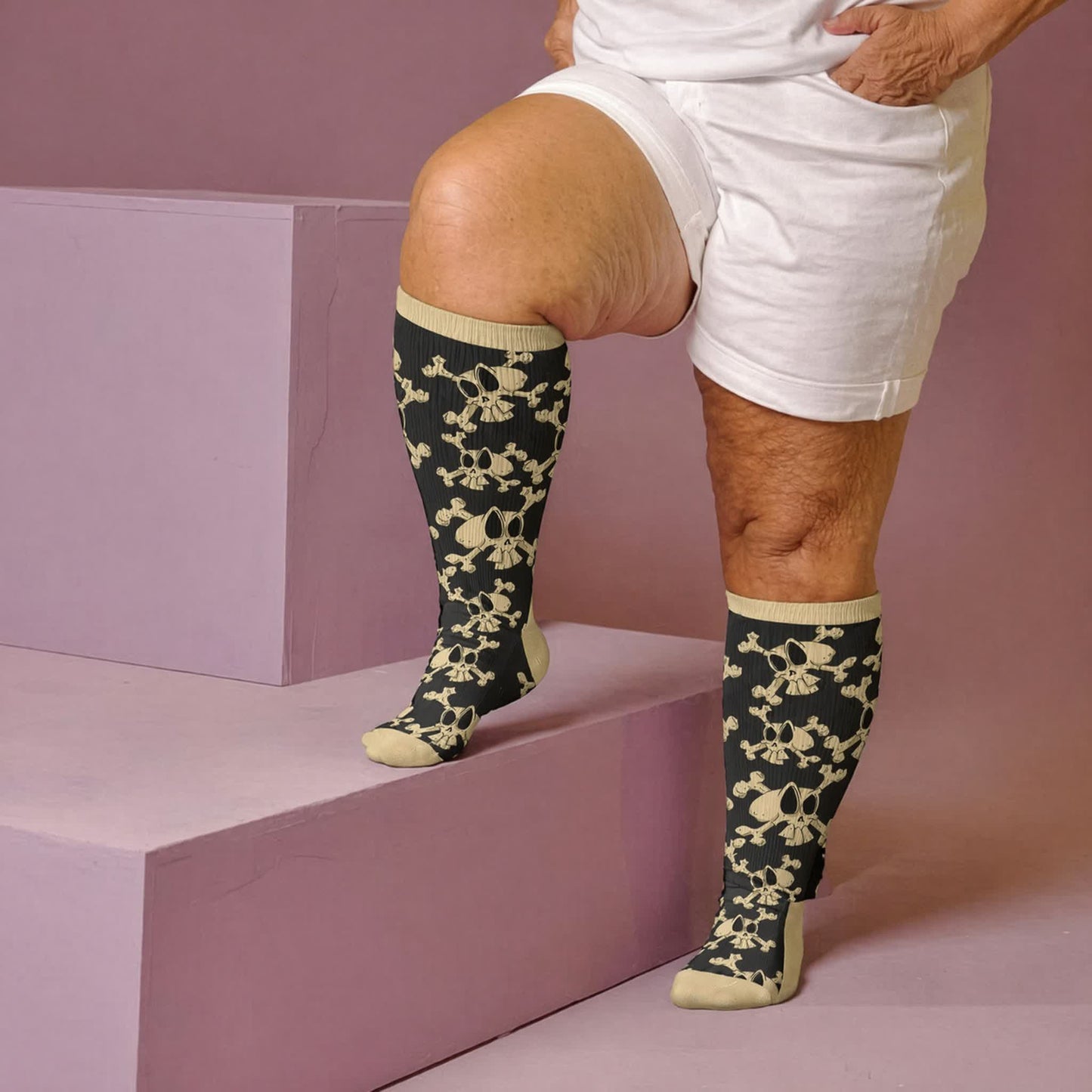 Chaussettes de compression grande taille à motif crâne d'escargot - Abricot (1 paire) - 4XL - image 3