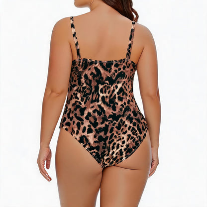 Maillot de bain une pièce échancré à motif léopard sauvage - image 1
