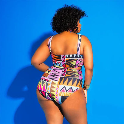 Maillot de bain une pièce taille haute à imprimé géométrique tribal - image 1