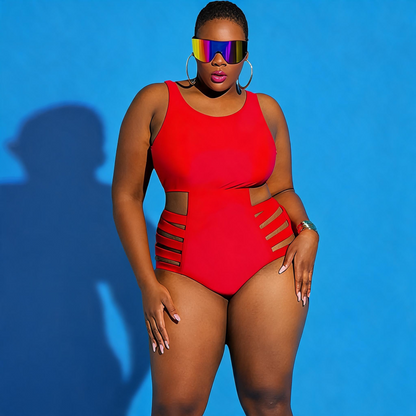 Maillot de bain une pièce imprimé à découpes et éclaboussures - Rouge - 4XL - image 4