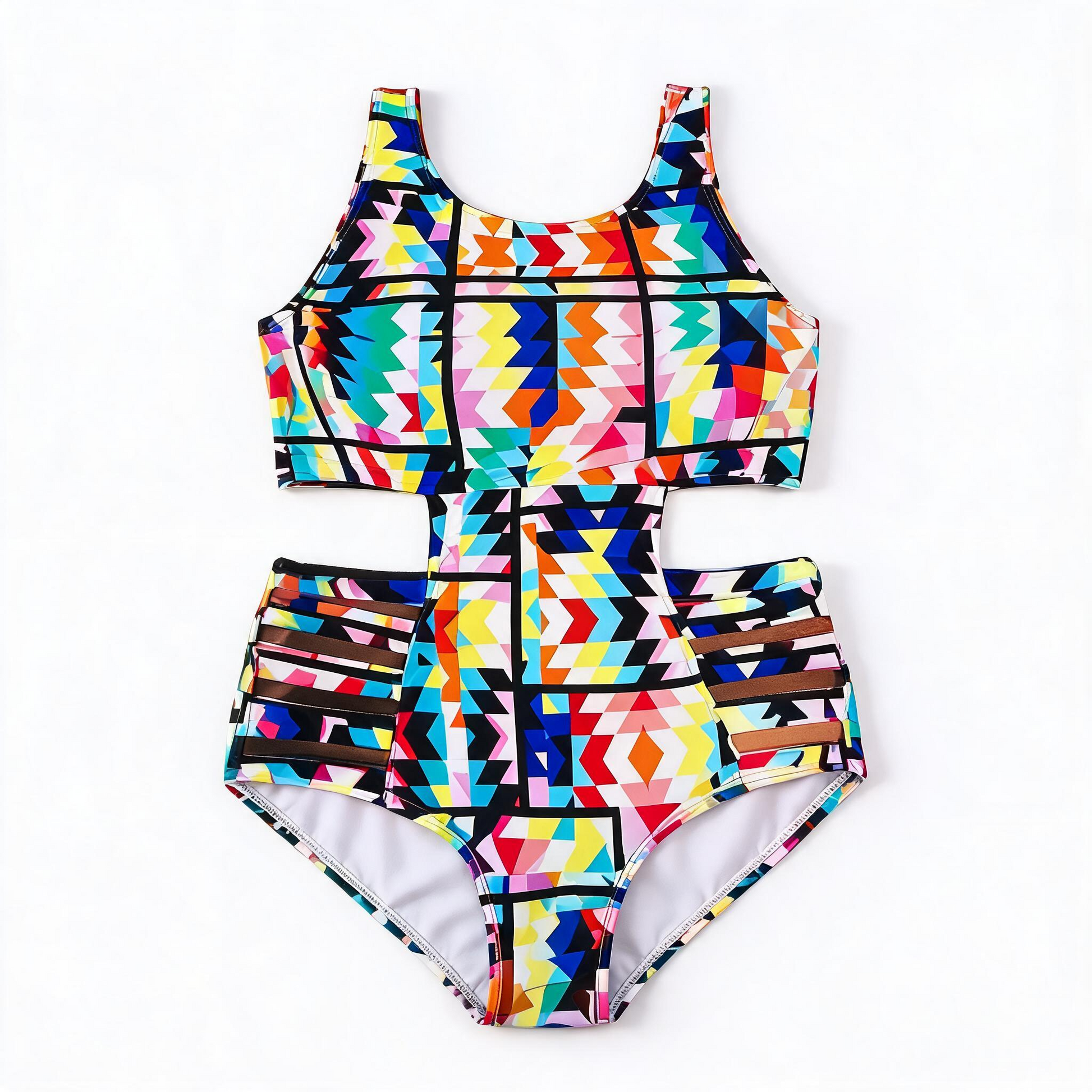 Maillot de bain une pièce taille haute à imprimé géométrique tribal - image 7