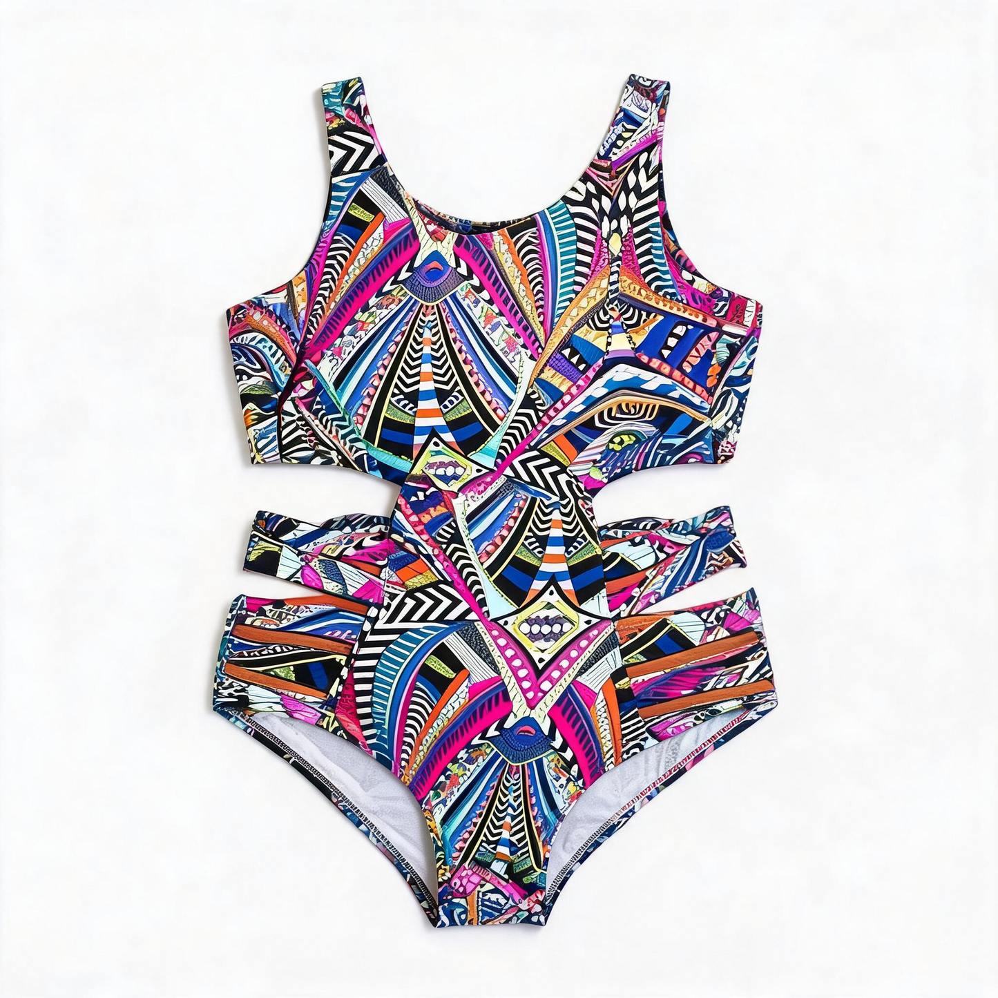Maillot de bain une pièce taille haute à imprimé géométrique tribal - image 9