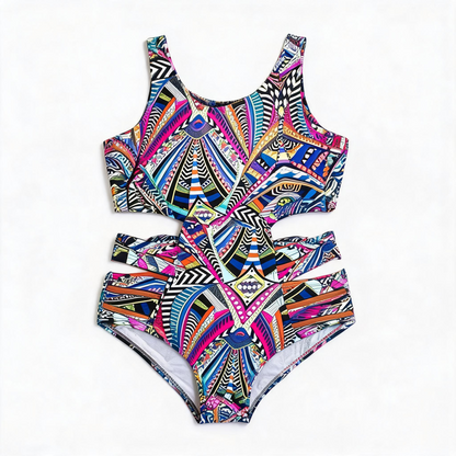 Maillot de bain une pièce taille haute à imprimé géométrique tribal - image 9