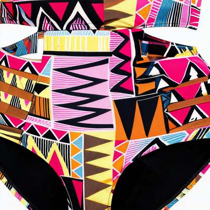 Maillot de bain une pièce taille haute à imprimé géométrique tribal - image 5