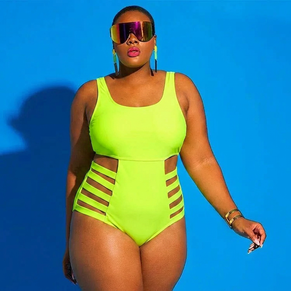 Maillot de bain une pièce imprimé à découpes et éclaboussures - Vert - 4XL - image 2