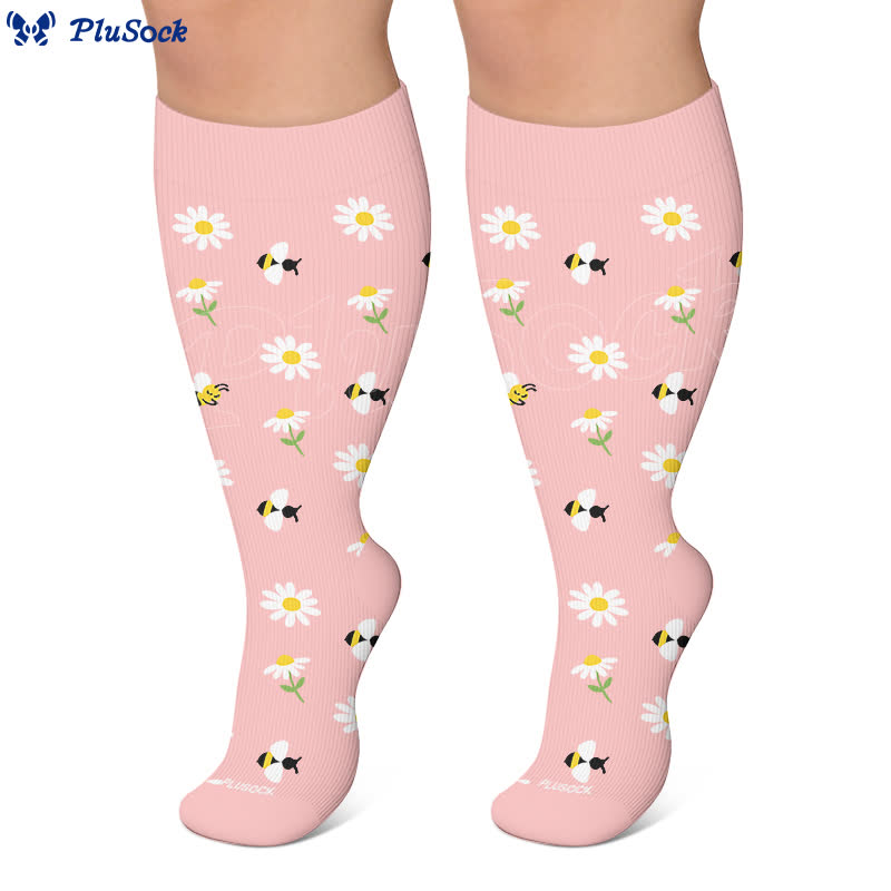 Chaussettes de compression grandes tailles à motif marguerite et abeille - image 5