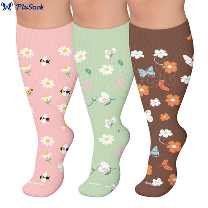Chaussettes de compression grandes tailles à motif marguerite et abeille - image 0