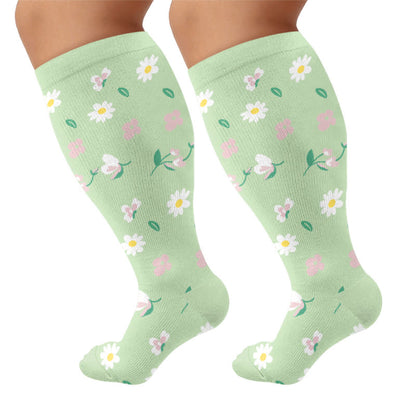 Chaussettes de compression grandes tailles à motif marguerite et abeille - Vert (1 paire) - 4XL - image 9