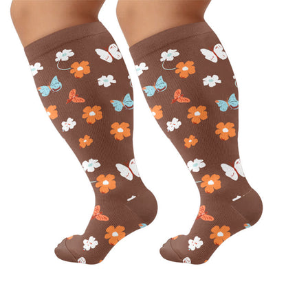 Chaussettes de compression grandes tailles à motif marguerite et abeille - Marron (1 paire) - 4XL - image 10