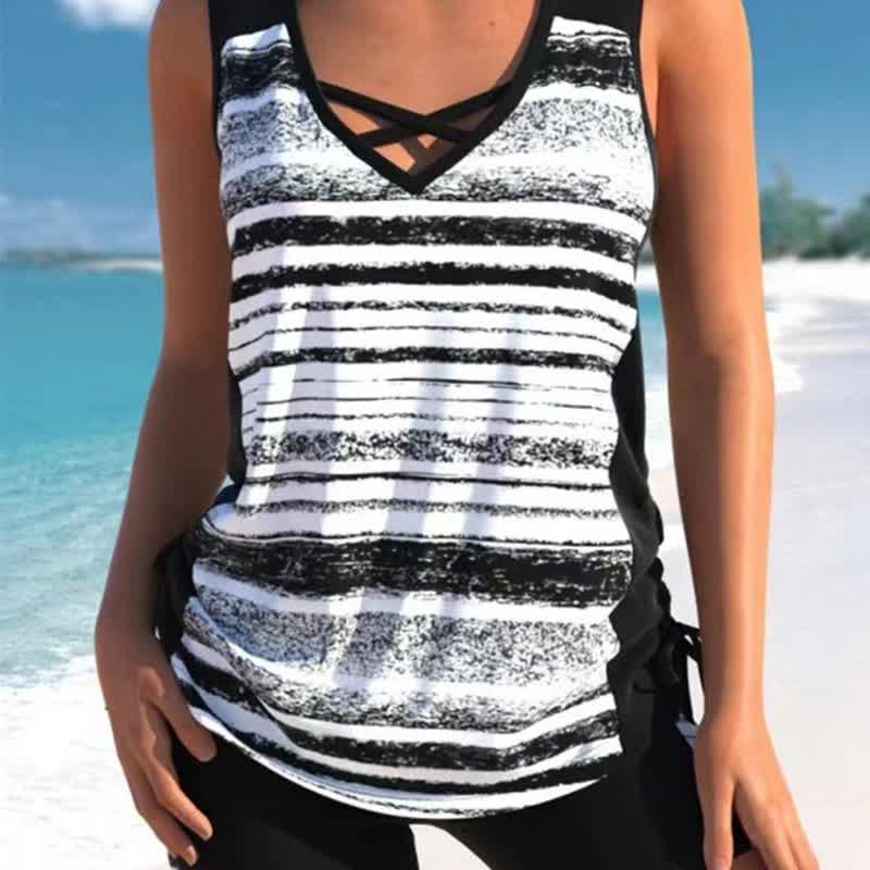Ensemble tankini à bretelles croisées fleuries - Blanc - 3XL - image 1